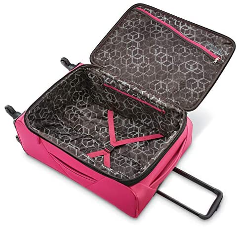 51x6bMO429L. AC  - American Tourister 4 Kix Expandable Softside Luggage with Spinner Wheels, Pink, Checked-Medium 25-Inch