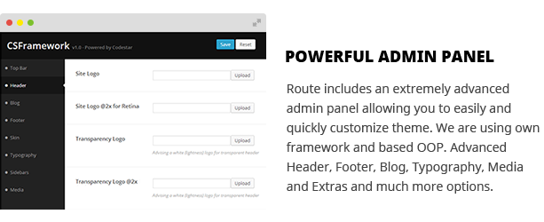 admin panel - Route - Responsive Multi-Purpose WordPress Theme