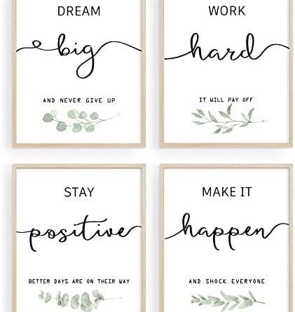 1657080617 41xxeVgv4eL. AC  421x445 - Inspirational Wall Art Office Decor, Motivational UNFRAMED Wall Art Prints for Bedroom | Living Room | Office | Classroom, Black and White Daily Positive Affirmations Poster for Women Men Kids, Set of 4, 8"x10"