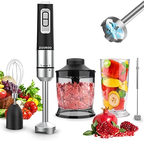 ZUUKOO KITCHEN 1000W 5-in-1 Hand Blender, Immersion Blender Handheld, Multifunction Stick Blender with Chopper, Whisk, Milk Frother, 700ml Beaker with Lid, Gift for Women