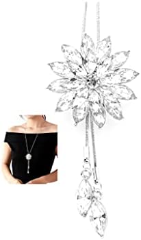 1657818446 314KRJe3G7L. AC  - Cathercing Rhinestone Lotus Floral Pendant Long Necklace for Women Sweater Chain Statement Necklace Choker Adjustable Elegant Jewelry Accessories Dressy Collocation Winter Evening Party Wedding