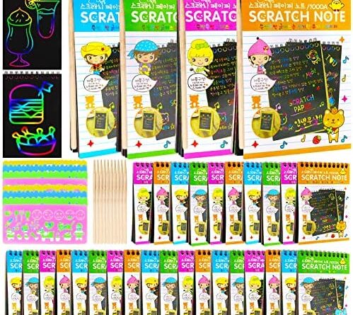 1657948231 61velsrhzDL. AC  499x445 - 20 Pack Scratch Art Notebooks,Rainbow Scratch Paper Notes,Scratch Note Pads for Children's Day Gift,Kids Arts and Crafts Perfect Travel Activity,25 Wooden Stylus & 4 Drawing Stencils