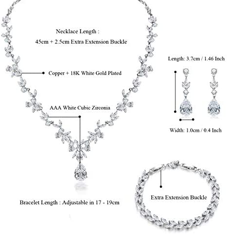 41+hwkfRpiL. AC  - Hadskiss Jewelry Set for Women, Necklace Dangle Earrings Bracelet Set, White Gold Plated Jewelry Set with White AAA Cubic Zirconia, Allergy Free Wedding Party Jewelry for Bridal Bridesmaid