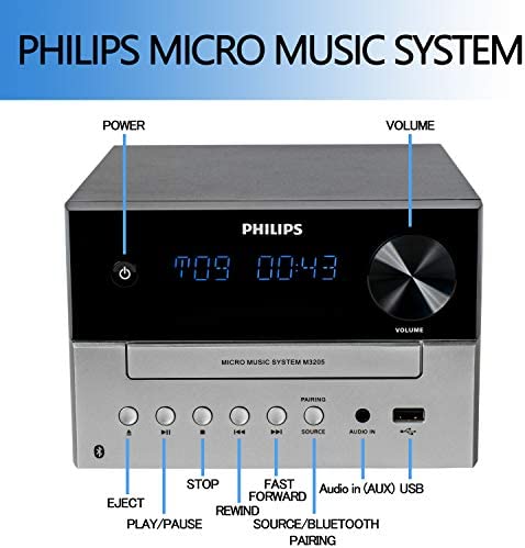41M Ha8O0NL. AC  - Philips Bluetooth Stereo System for Home with CD Player, MP3, USB, Audio in, FM Radio, Bass Reflex Speaker, 18W, Remote Control Included
