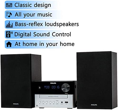 41SQBzELG7L. AC  - Philips Bluetooth Stereo System for Home with CD Player, MP3, USB, Audio in, FM Radio, Bass Reflex Speaker, 18W, Remote Control Included