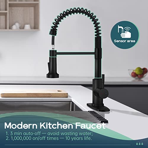 41Uur3K kaL. AC  - Black Kitchen Faucet , ARRISEA Pull Down Sprayer Smart Kitchen Sink Faucet with Deck Plate, Stainless Steel Sink Faucets with 32 Inches Supply Line