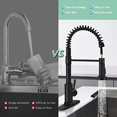 41ZBSZKAxrL. AC  - Black Kitchen Faucet , ARRISEA Pull Down Sprayer Smart Kitchen Sink Faucet with Deck Plate, Stainless Steel Sink Faucets with 32 Inches Supply Line