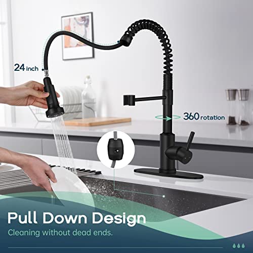 41sFo1KvBhL. AC  - Black Kitchen Faucet , ARRISEA Pull Down Sprayer Smart Kitchen Sink Faucet with Deck Plate, Stainless Steel Sink Faucets with 32 Inches Supply Line