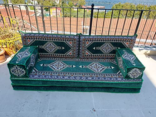 510AjeEc9fL - 8 Thickness Arabic Sofa Floor Seating Set, Pallet Sofa, Turkish Floor Cushions, Sectional Sofa, Arabic Majilis, Ottoman Couch, Arabic Jalsa (Green)
