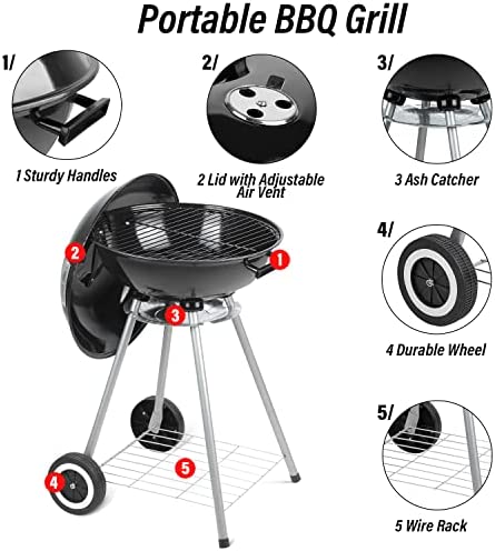 512yNGmZcJL. AC  - DOIT Charcoal Grills, 18.5” Portable BBQ Kettle Grill with Wheels for Outdoor Cooking Barbecue Camping-Heavy Duty Coal Grills with Thickened Grilling Bowl for Patio Backyard Park