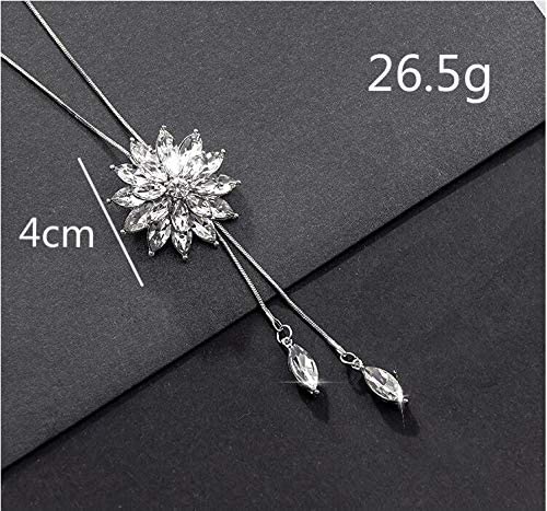 51D+FSQ64pL. AC  - Cathercing Rhinestone Lotus Floral Pendant Long Necklace for Women Sweater Chain Statement Necklace Choker Adjustable Elegant Jewelry Accessories Dressy Collocation Winter Evening Party Wedding