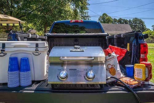 51WSU2b2ioL. AC  - Monument Grills Tabletop Propane Gas Grill for Outdoor Portable Camping Cooking with Travel Locks, Stainless Steel High Lid, and Built in Thermometer