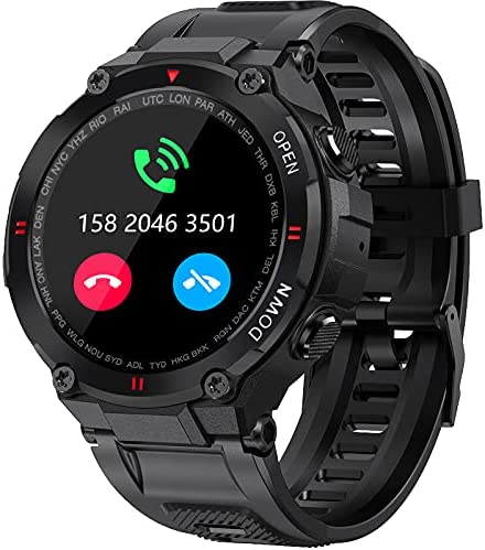 Military Smart Watch for Men Outdoor Waterproof Tactical Smartwatch Bluetooth Dail Calls Speaker 1.3” HD Touch Screen Fitness Tracker Watch Compatible with iPhone Samsung