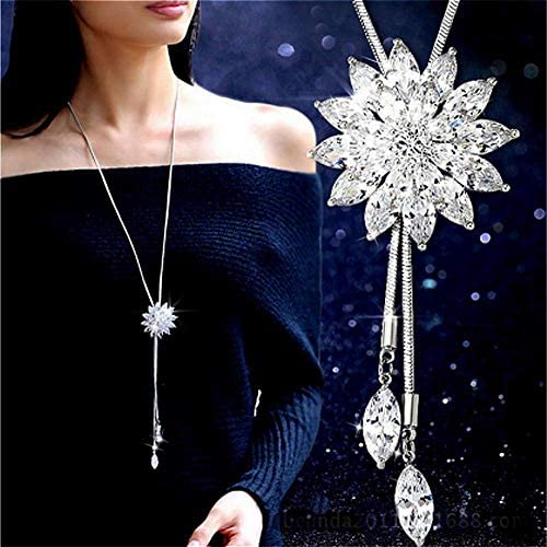 51br409DRsL. AC  - Cathercing Rhinestone Lotus Floral Pendant Long Necklace for Women Sweater Chain Statement Necklace Choker Adjustable Elegant Jewelry Accessories Dressy Collocation Winter Evening Party Wedding