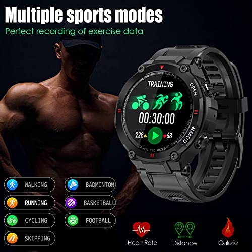 51rM+PGW6TS. AC  - Military Smart Watch for Men Outdoor Waterproof Tactical Smartwatch Bluetooth Dail Calls Speaker 1.3'' HD Touch Screen Fitness Tracker Watch Compatible with iPhone Samsung