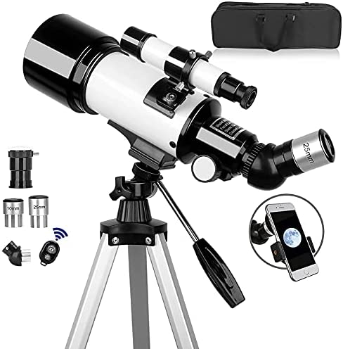 Telescope,70mm Aperture 500mm Telescope for Adults & Kids, Astronomical Refractor Telescopes AZ Mount Fully Multi-Coated Optics with Carrying Bag, Wireless Remote,Tripod Phone Adapter