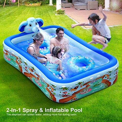 61TgzVX4REL. AC  - Hamdol Inflatable Swimming Pool with Sprinkler, Kiddie Pool 99" X 72" X 22" Family Full-Sized Inflatable Pool, Blow Up Lounge Pools Above Ground Pool for Kids, Adult, Age 3+, Outdoor, Garden, Party