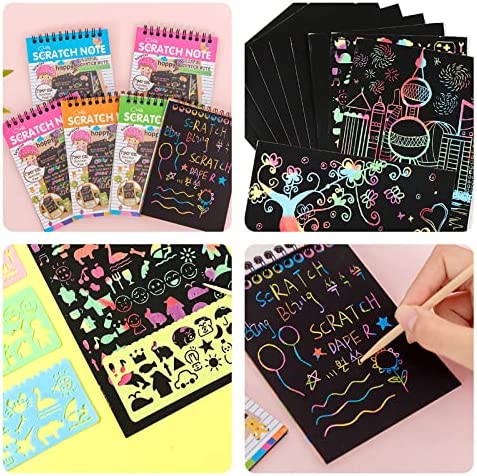 61xFEjBfJDL. AC  - 20 Pack Scratch Art Notebooks,Rainbow Scratch Paper Notes,Scratch Note Pads for Children's Day Gift,Kids Arts and Crafts Perfect Travel Activity,25 Wooden Stylus & 4 Drawing Stencils