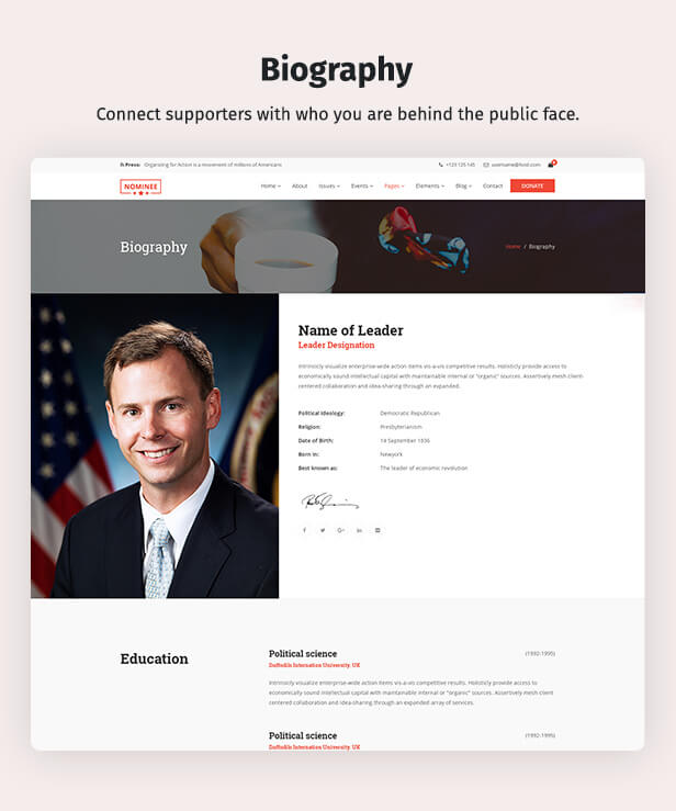 9 - Nominee - Political WordPress Theme for Candidate/Political Leader
