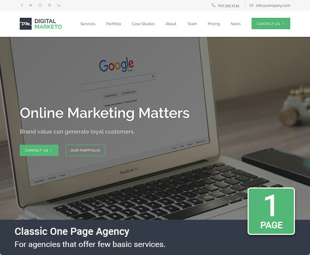 classic one page agency - Cynic - Digital Agency Template