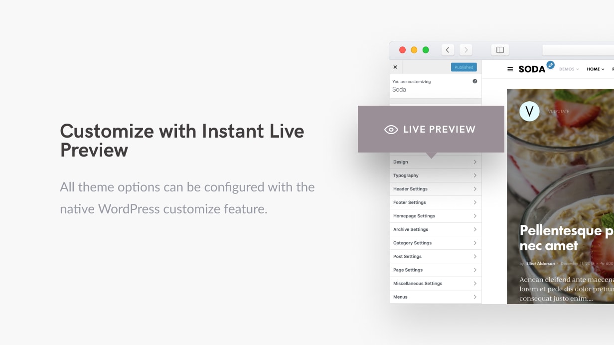 customize with instant live preview - Squaretype - Modern Blog WordPress Theme