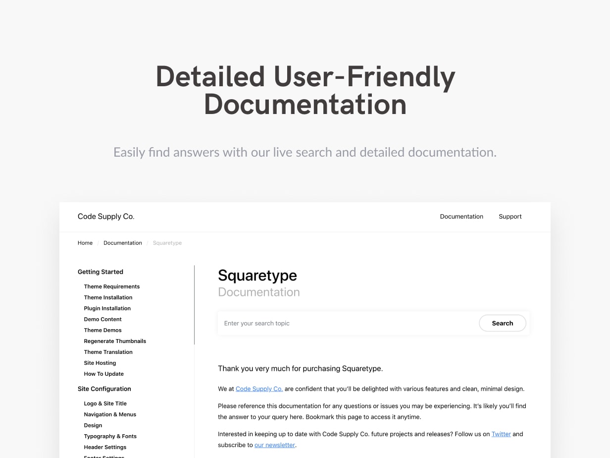friendly documentation - Squaretype - Modern Blog WordPress Theme
