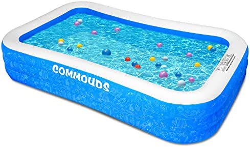 COMMOUDS Large Inflatable Swimming Pool, 120”X72”X22”, Full-Sized Blow up Family Pool for Kids, Baby, Children, Adults, Large Durable, Inflated Swimming Pool