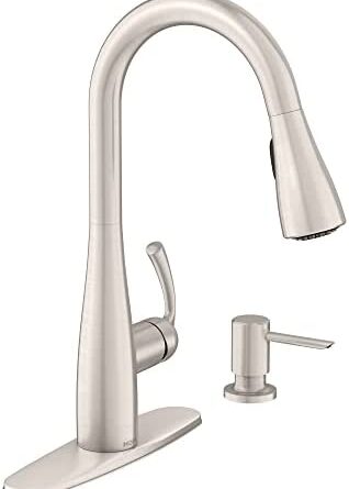 1660069848 319FjoBGOWL. AC  318x445 - Moen 87014SRS Essie Pull-Down Sprayer Kitchen Faucet in Spot Resist Stainless with Soap Dispenser, Spot Resist Stainless