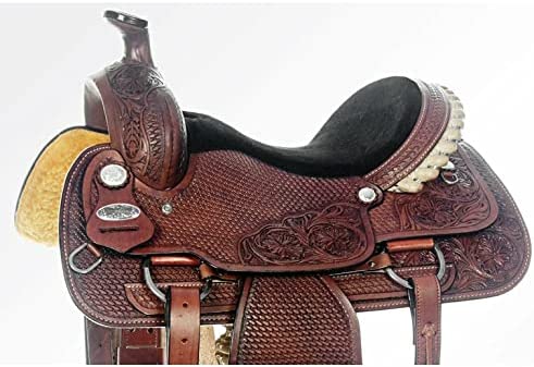 Ali Leather Store Western Leather Hand Carved Ranch Roper Horse Saddle with Matching Headstall, Breastplate, Reins & Back Cinch, seat Size 10″ to 18″ Inches.