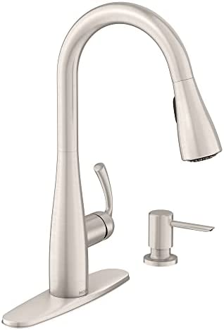 319FjoBGOWL. AC  - Moen 87014SRS Essie Pull-Down Sprayer Kitchen Faucet in Spot Resist Stainless with Soap Dispenser, Spot Resist Stainless