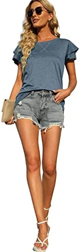 31ZiHwon7JL. AC  - BESFLY Tee Shirts for Women Shirts Overlap Ruffle Short Sleeve Tees Casual Summer Tops Blouses