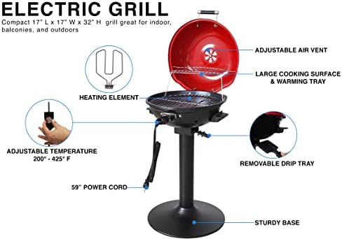 41NnL8 xMnL. AC  - Homewell Electric BBQ Grill for Indoor & Outdoor with Warming Rack 1600 Watts (Red)