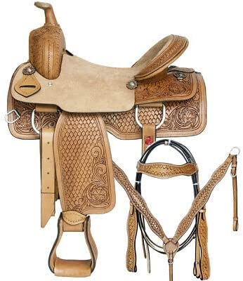 41OBMcDtyGL. AC  - Ali Leather Store Western Leather Barrel Racing Horse Saddle with Matching Headstall, Breastplate, Reins & Back Cinch Size 10" to 18" Inches Seat.