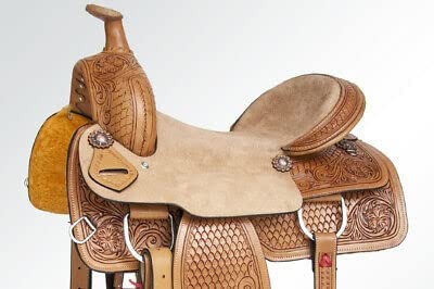 41QK4vl7H7L. AC  - Ali Leather Store Western Leather Barrel Racing Horse Saddle with Matching Headstall, Breastplate, Reins & Back Cinch Size 10" to 18" Inches Seat.