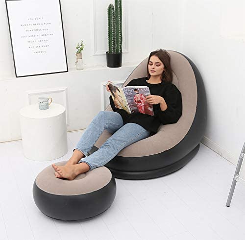 41Yf0CReleL. AC  - Riarevt Lazy Inflatable Sofa, Pure Color Simple Style, with Inflatable Foot mat, Pattern Flocked Sofa, Folding Sofa Suitable for use at Home, Office, Outdoor etc. Give Away Inflatable Tools (Brown)