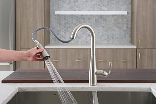 41aUYWl9+6L. AC  - Moen 87014SRS Essie Pull-Down Sprayer Kitchen Faucet in Spot Resist Stainless with Soap Dispenser, Spot Resist Stainless