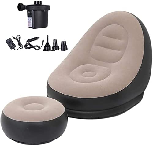 41dI1z1NSWL. AC  - Riarevt Lazy Inflatable Sofa, Pure Color Simple Style, with Inflatable Foot mat, Pattern Flocked Sofa, Folding Sofa Suitable for use at Home, Office, Outdoor etc. Give Away Inflatable Tools (Brown)