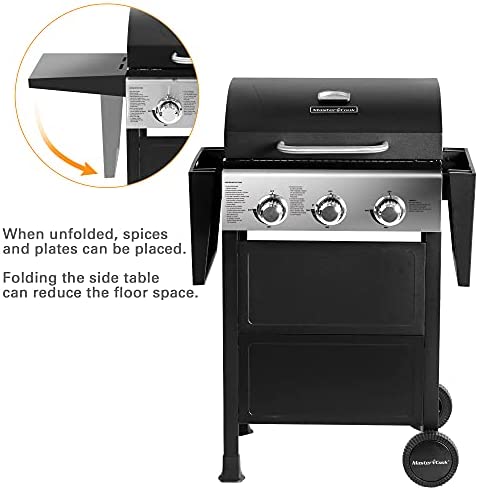 41f8mv+i19L. AC  - MASTER COOK Classic Liquid Propane Gas Grill, 3 Bunner with Folding Table, Black