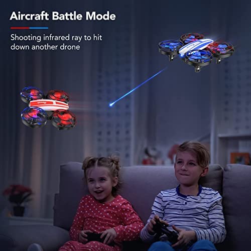 41g4Qv65yYL. AC  - Potensic A21 Mini Drones for Kids, 2 Pack IR Battle Drone with LED Lights, RC Quadcopter with 3D Flip, 3 Speeds, Headless Mode, Altitude Hold, Toy Gift for Boys Girls (Red and Blue)