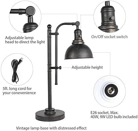 41tVbQhimUS. AC  - VONLUCE Rustic Desk Lamp Black Adjustable, Industrial Style Metal Task Lamp (25''-29''), Vintage Work Lamp, Farmhouse Reading Lamp in Aged Bronze Finish, ETL Certificate