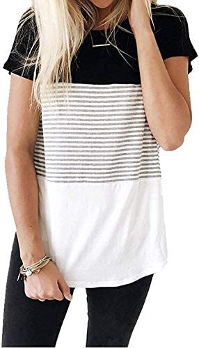 41xDtuRrMCL. AC  - Hount Womens Back Lace Color Block Tunic Tops Long Sleeve T-shirts Blouses with Striped Hem