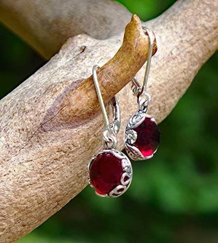 512aefkOvaL. AC  - Recycled Vintage 1940's Red Beer Bottle Sterling Silver Botanical Leverback Earrings