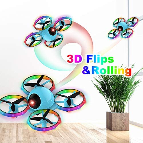 517kqOG9KzL. AC  - Dwi Dowellin 6.3 Inch 10 Minutes Long Flight Time Mini Drone for Kids with Blinking Light One Key Take Off Spin Flips RC Nano Quadcopter Toys Drones for Beginners Boys and Girls, Blue