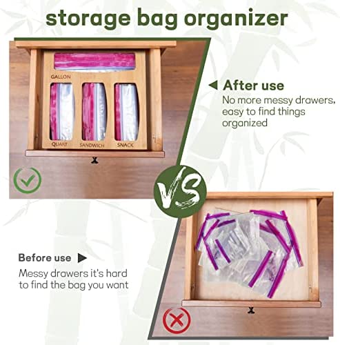 519CTIIuZHL. AC  - Keshoyal Bamboo Ziplock Bag Storage Organizer For Kitchen Drawer, storage bag organizer,Baggie Organizer For Gallon,Quart, Sandwich,Snack Bags, Compatible With Most Brand Zip Lock Bag
