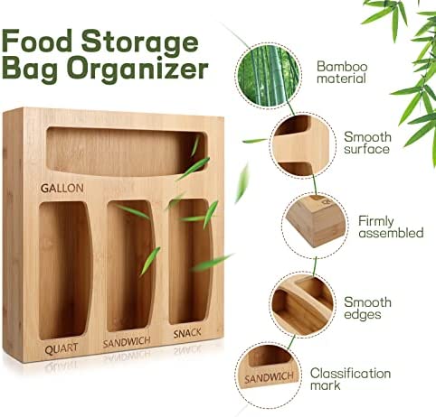 51KljA0wLTL. AC  - Keshoyal Bamboo Ziplock Bag Storage Organizer For Kitchen Drawer, storage bag organizer,Baggie Organizer For Gallon,Quart, Sandwich,Snack Bags, Compatible With Most Brand Zip Lock Bag