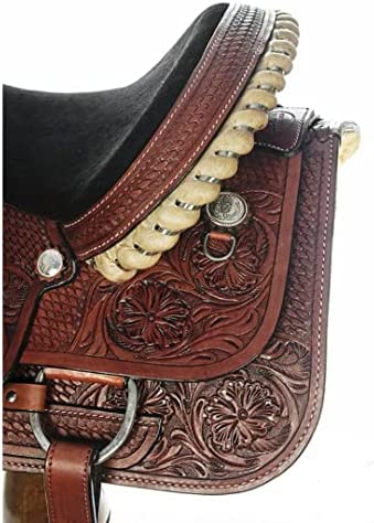 51fZjZllgNL. AC  - Ali Leather Store Western Leather Hand Carved Ranch Roper Horse Saddle with Matching Headstall, Breastplate, Reins & Back Cinch, seat Size 10" to 18" Inches.