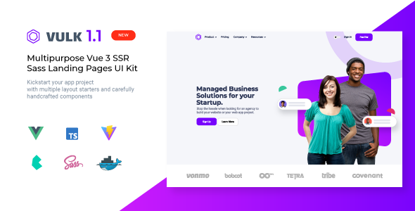 vulk preview.  large preview - SmartMvp - Startup Landing Page Template