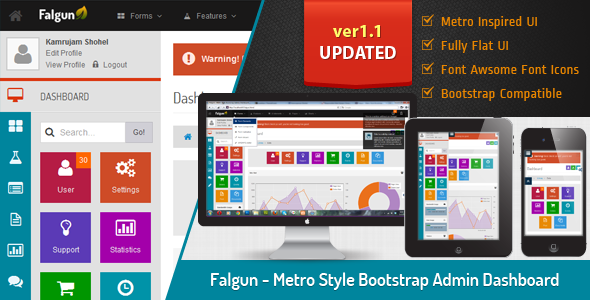 01 Falgun Metro Style Bootstrap Admin Dashboard.  large preview - Falgun - Metro Style Bootstrap Admin Dashboard