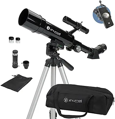 Zhumell – 50mm Portable Refractor Telescope – Coated Glass Optics – Ideal Telescope for Beginners – Digiscoping Smartphone Adapter