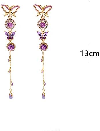 31qot4jMVGL. AC  - fxmimior Long Tassels Butterfly Earrings Dainty Silver Drop Earrings Statement Charm Earring Purple Rhinestones Crystals Body Jewelry for Women and Girls